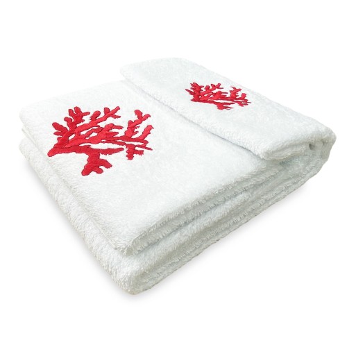 RED CORAL towel set pure cotton Made in Italy