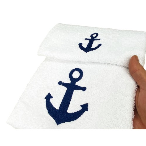 ANCHOR BLUE pure cotton towel set Made in Italy