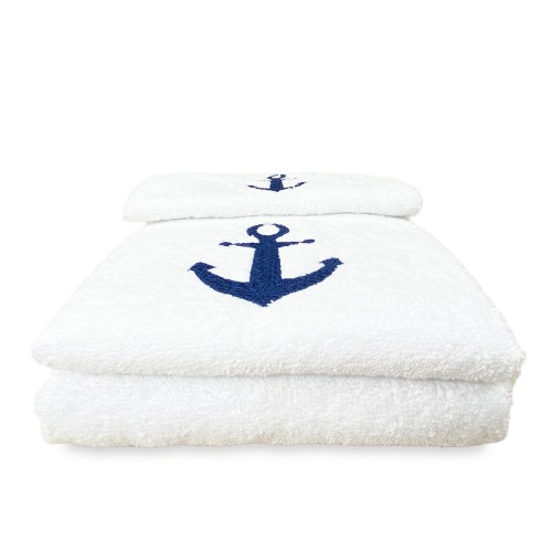 SET asciugamani ANCORA BLU puro cotone Made in Italy