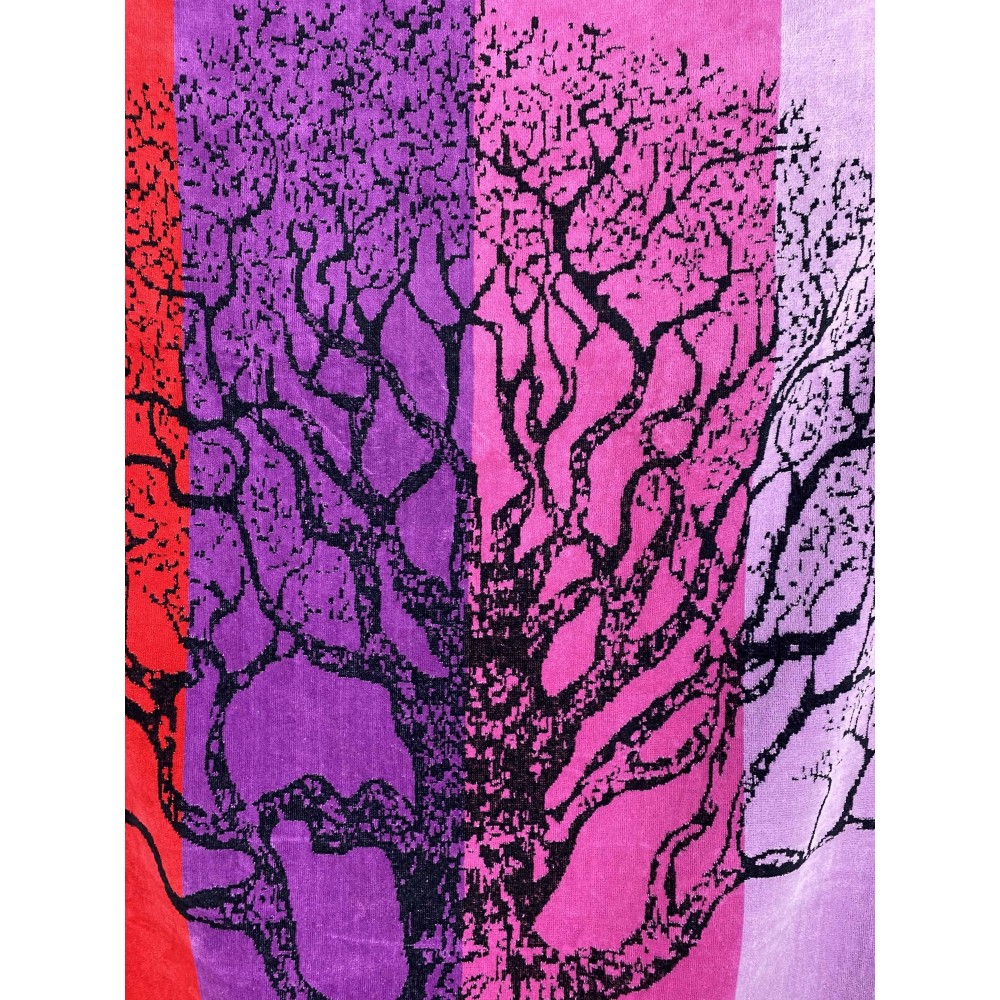 BEACH TOWEL in pure cotton terry TREE OF LIFE RED and PURPLE size large cm. 90 X 170 and beach backpack