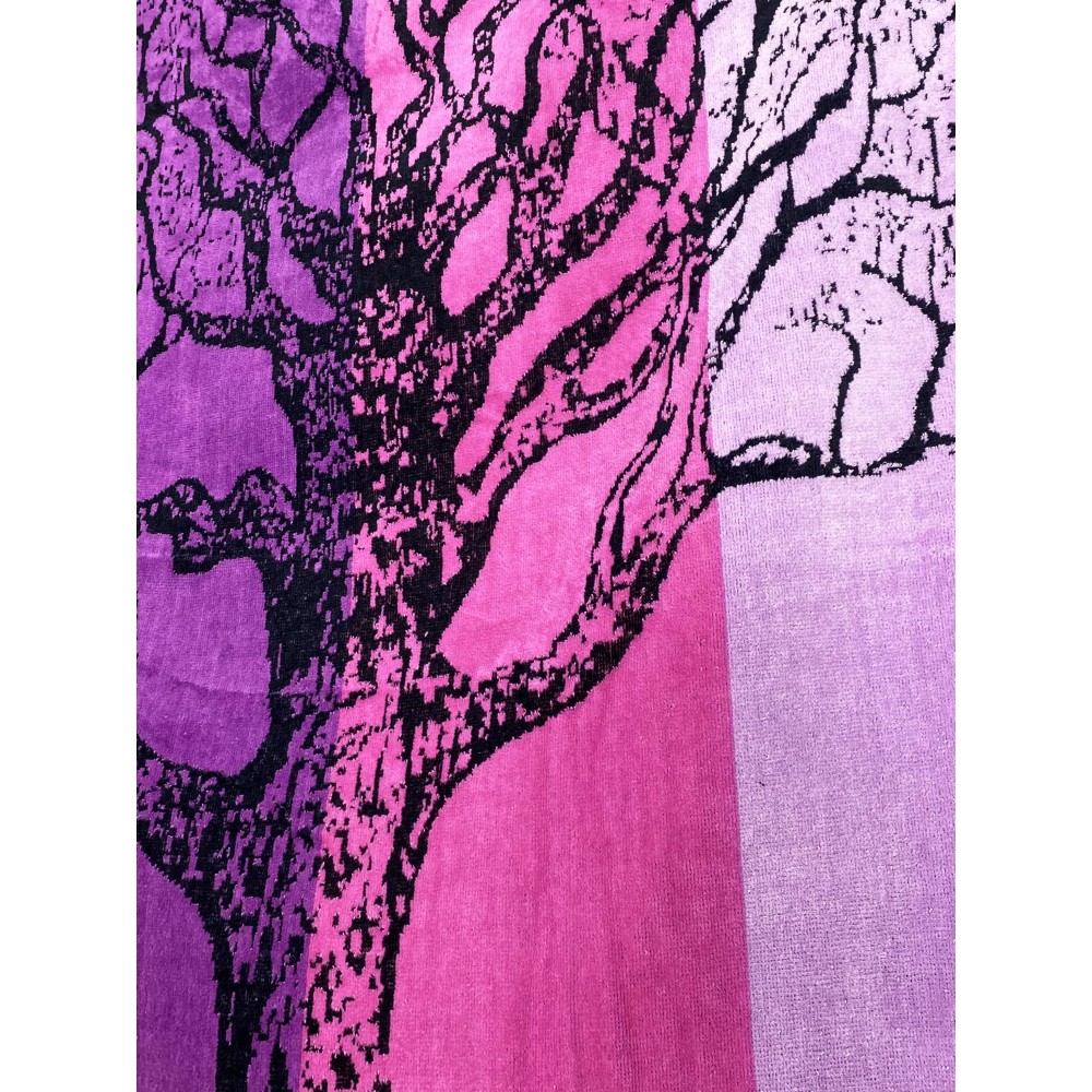 STRANDTUCH aus reinem Baumwollfrottee TREE OF LIFE RED und PURPLE Größe Large cm. 90 X 170 und Strandrucksack