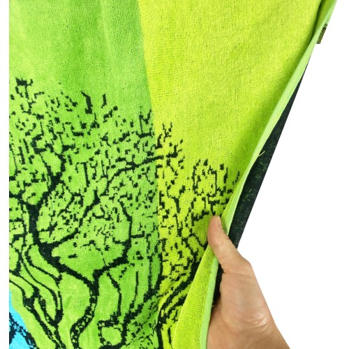 TOILE DE MER en éponge pure coton ALBERO DELLA VITA BLU et VERDE mesure grand cm. 90 X 170 et sac à dos plage