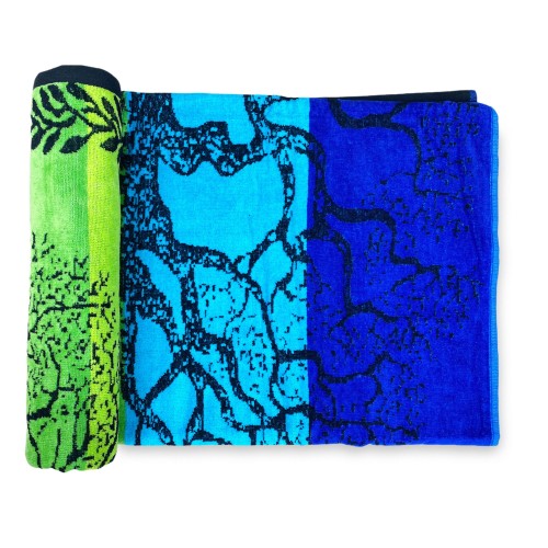 TOILE DE MER en éponge pure coton ALBERO DELLA VITA BLU et VERDE mesure grand cm. 90 X 170 et sac à dos plage