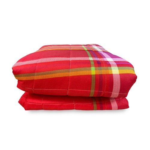 GESTEPPTE TAGESDECKE FRÜHLING SCHOTTISCH ROT und FUCHSIA