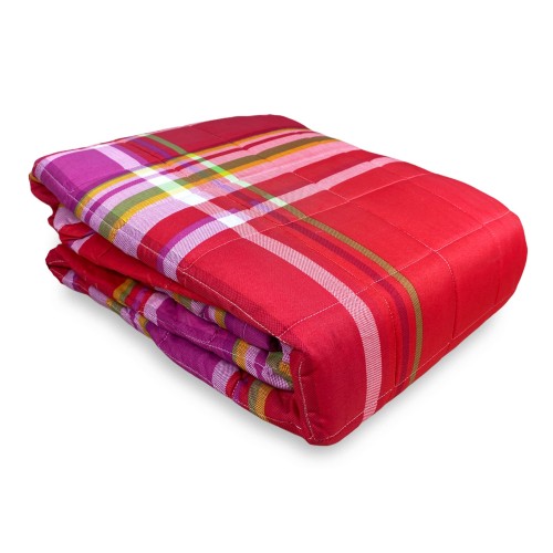 COUVERTURE matelassée SPRING écossais ROUGE et FUCHSIA