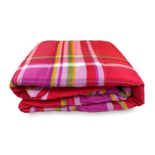 GESTEPPTE TAGESDECKE FRÜHLING SCHOTTISCH ROT und FUCHSIA