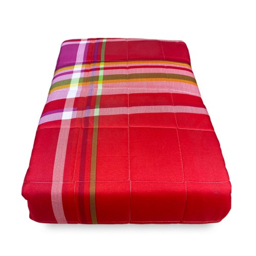 COLCHA ACOLCHADA PRIMAVERA ROJO ESCOCÉS y FUCSIA