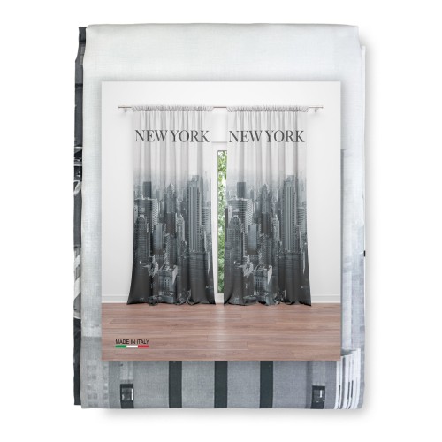 NEW YORK WOLKENKRATZER VORHANG cm.160X300 hergestellt MADE in ITALY Leinenmischung