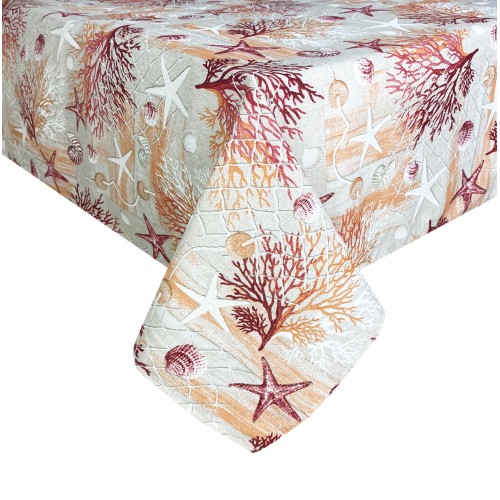 schmutzabweisende Tischdecke RESINATA TORINO sea MARINO corals RED