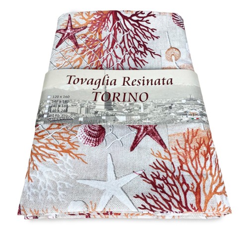 schmutzabweisende Tischdecke RESINATA TORINO sea MARINO corals RED