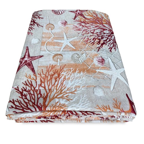 SERVIETTE HOUSSE DE MEUBLE GRAND FOULARD LITSCOUPE DE CANAPÉ TISSU LONETA mer CORAUX MARINS ROUGE