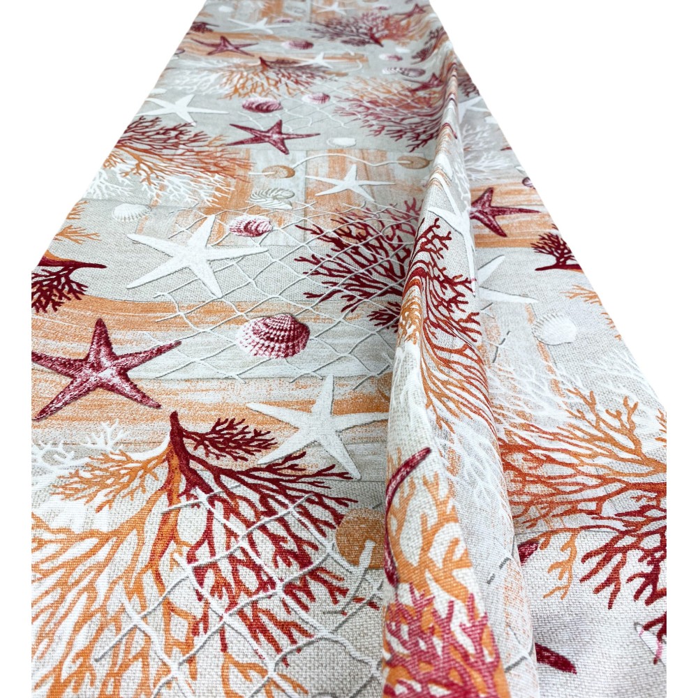TELO ARREDO copritutto GRAN FOULARD COPRILETTO copridivano TESSUTO LONETA mare MARINO coralli ROSSO
