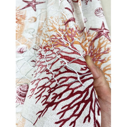 SERVIETTE HOUSSE DE MEUBLE GRAND FOULARD LITSCOUPE DE CANAPÉ TISSU LONETA mer CORAUX MARINS ROUGE