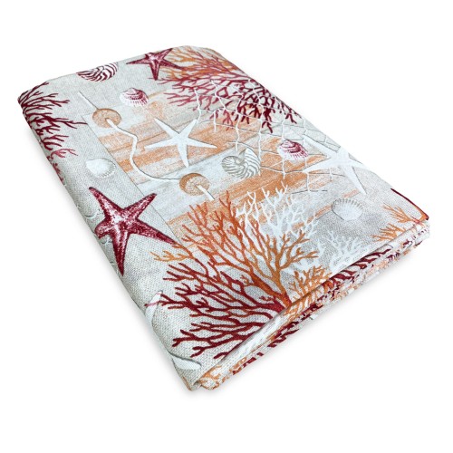 TELO ARREDO copritutto GRAN FOULARD COPRILETTO copridivano TESSUTO LONETA mare MARINO coralli ROSSO