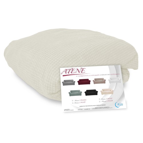 Couverture de canapé extensible ATHÈNES universelle BLANC LAIT bielastique