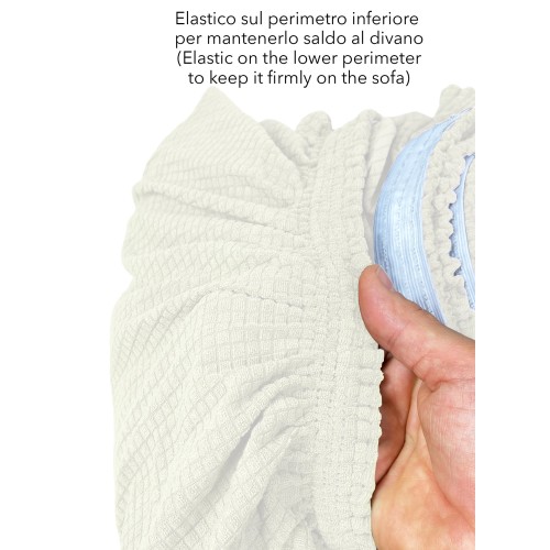 Couverture de canapé extensible ATHÈNES universelle BLANC LAIT bielastique