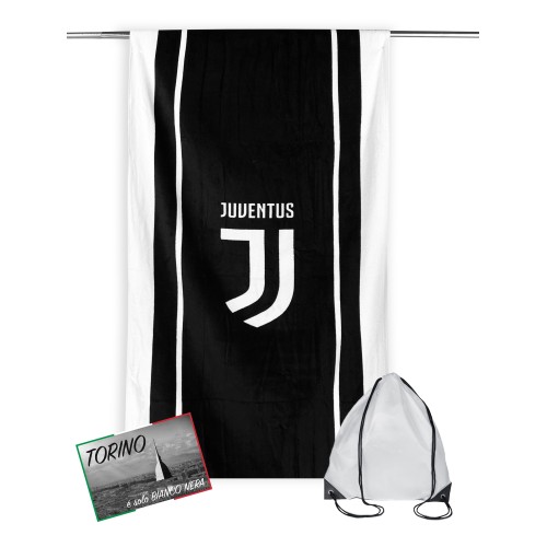 TOALLA DE PLAYA SPORT JUVE LETTERED medidas CM.70X140 JUVENTUS ORIGINAL CON MOCHILA TOALLERO y postal TORINO IS