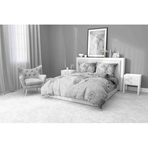 DUVET COVER SATEEN HD PHOTOGRAPHIC map MONDO grey