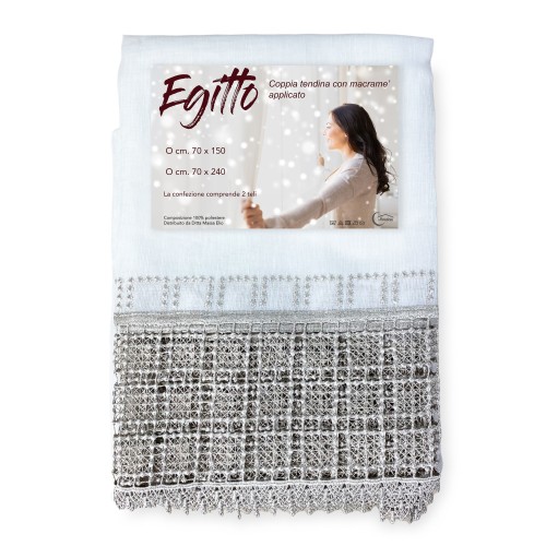 PAIR OF EGYPT glass curtain with grey macramé LACE