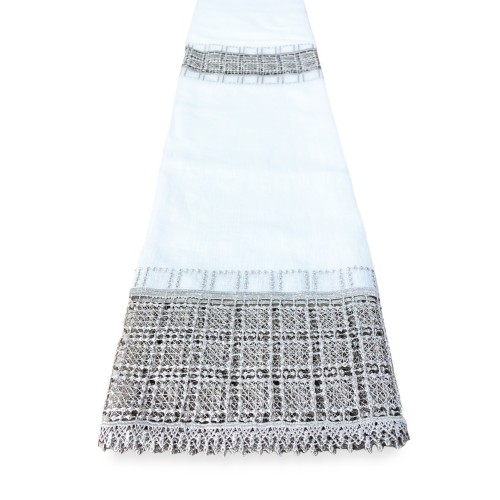 PAIR OF EGYPT glass curtain with grey macramé LACE