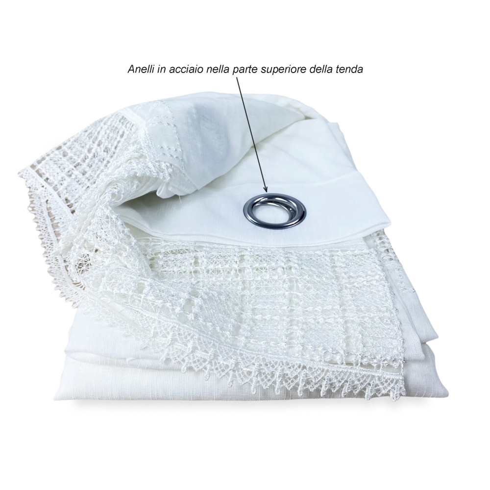 CURTAIN EGITTO curtain with white macramé lace cm. 140x290 mm