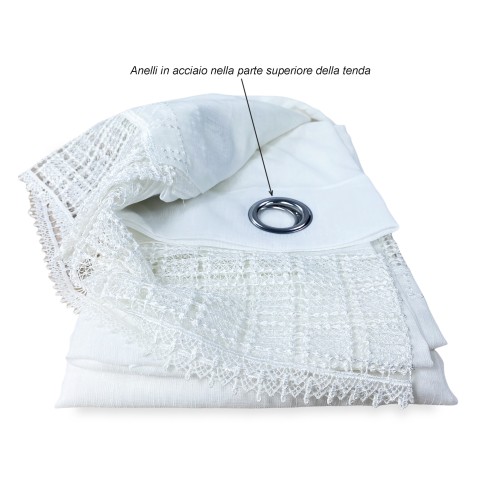 RIDEAU EGYPTE avec DENTELLE BLANCHE MACRAMÉ cm. 140x290