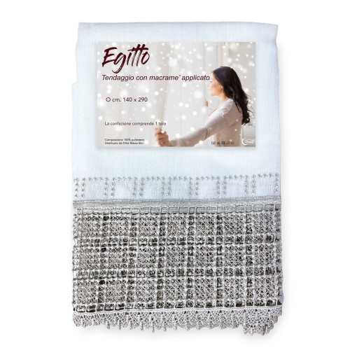 EGYPT Vorhang mit grauem Makramee LACE cm. 140x290 mm