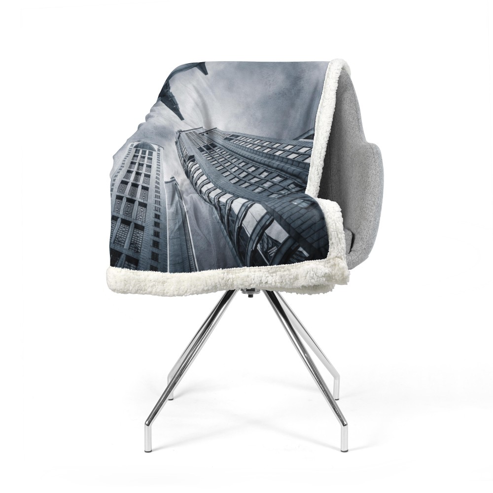 PLAID Blanket Fleece Sherpa Fantasy HD Aerial Skyscrapers