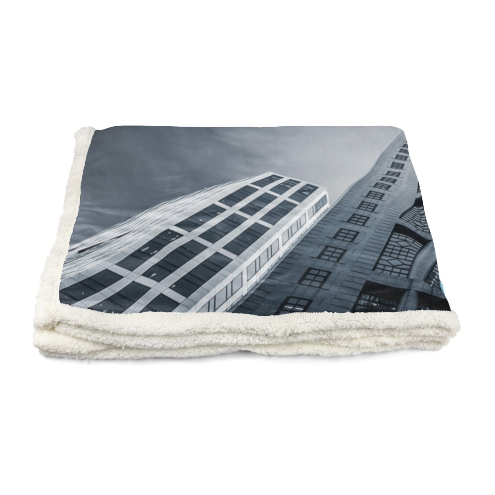 PLAID Blanket Fleece Sherpa Fantasy HD Aerial Wolkenkratzer