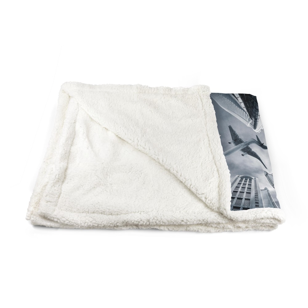 PLAID BLANKET IN PILE SHERPA fantasy HD AIRPLANE gratte-ciel