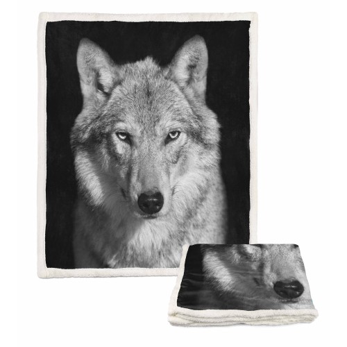 COUVERTURE À CARREAUX EN PILE SHERPA fantaisie HD WOLF blanc