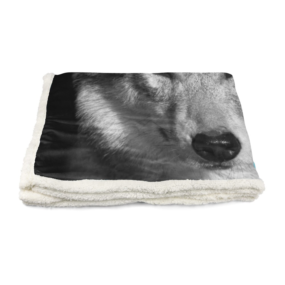 Manta PLAID FLEECE sherpa fantasy HD WOLF blanco