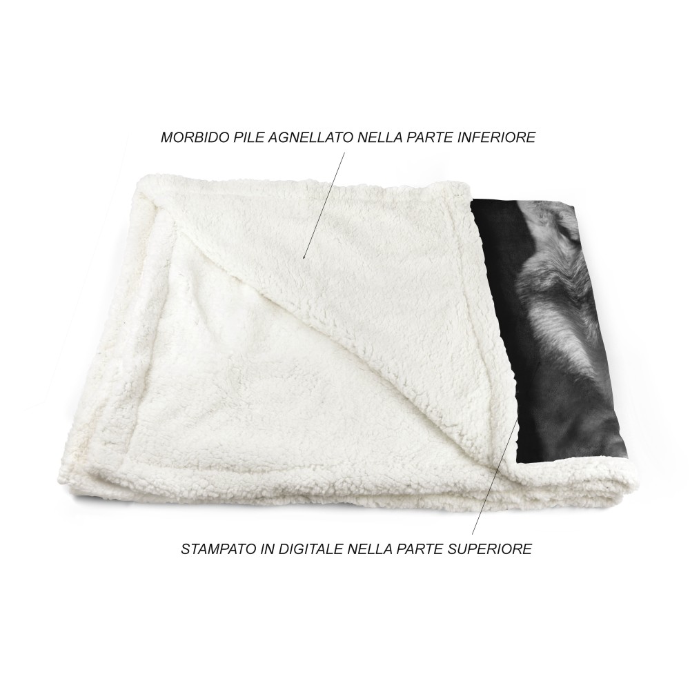 Manta PLAID FLEECE sherpa fantasy HD WOLF blanco