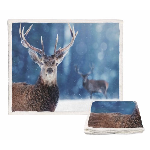 PLAID FLEECE BLANKET SHERPA FANTASY HD DEER