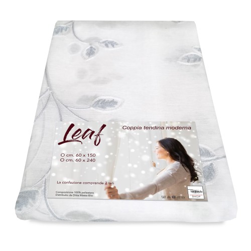 PAAR GRAU BESTICKTE BLATTGLASVORHÄNGE