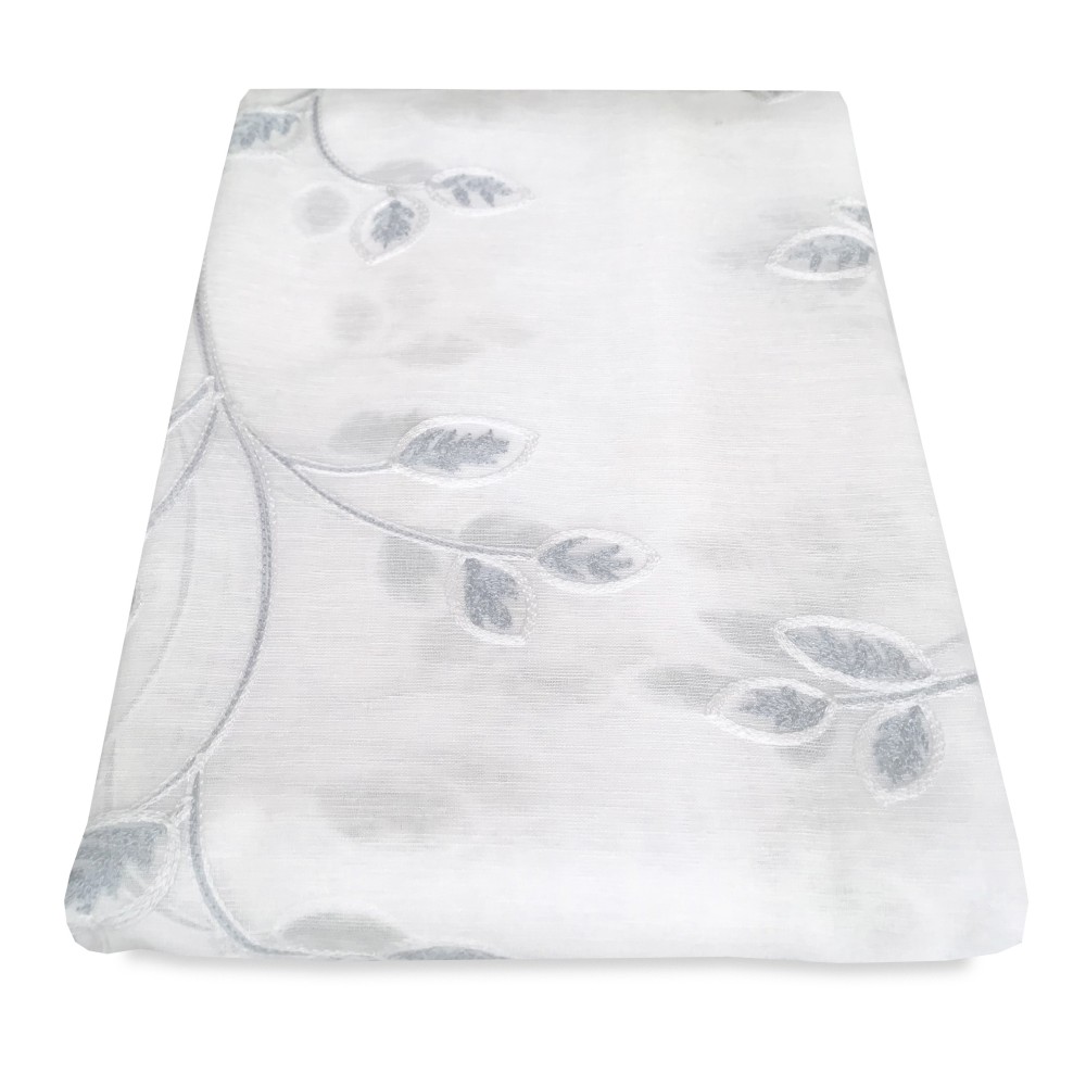 PAIR OF GREY EMBROIDERED LEAF GLASS CURTAIN