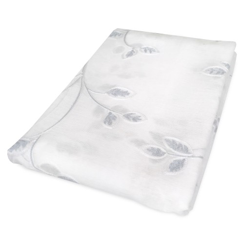 PAIR OF GREY EMBROIDERED LEAF GLASS CURTAIN