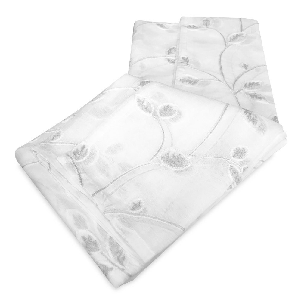 PAR DE CORTINAS DE CRISTAL DE HOJAS BORDADAS GRISES