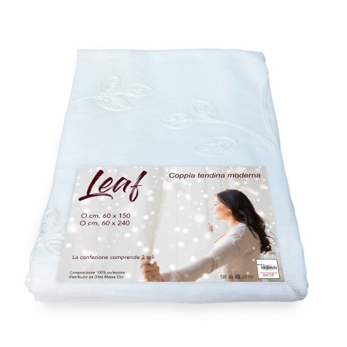 PAIR OF WHITE EMBROIDERED LEAF GLASS CURTAIN