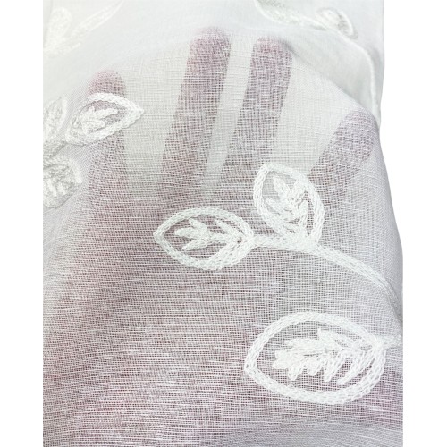 PAIR OF WHITE EMBROIDERED LEAF GLASS CURTAIN