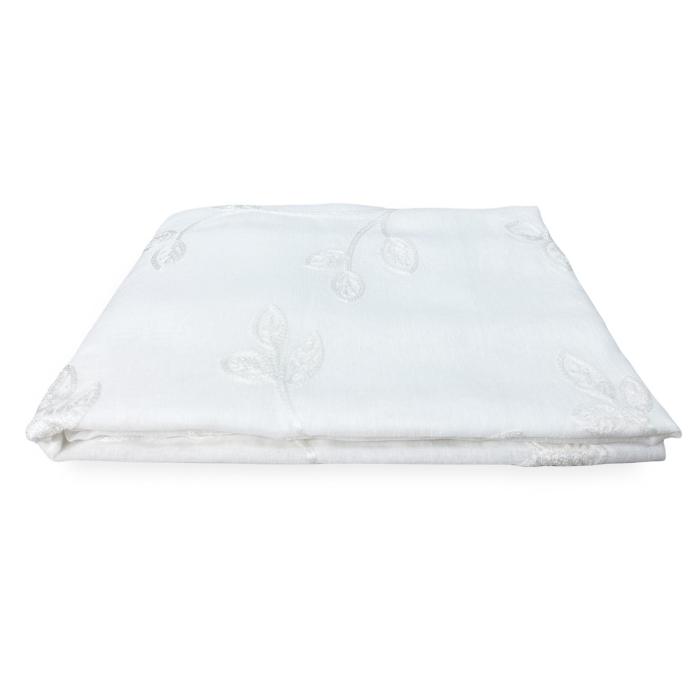 PAIR OF WHITE EMBROIDERED LEAF GLASS CURTAIN