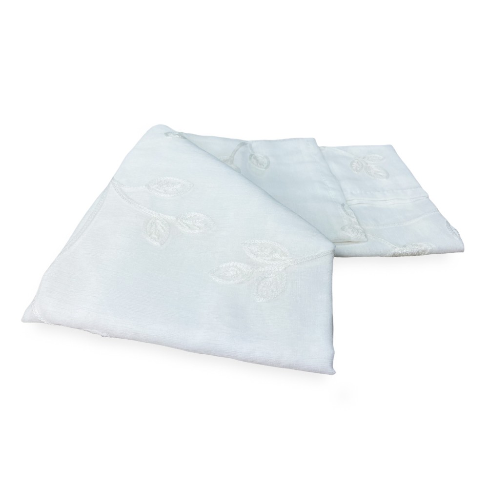 PAR DE CORTINAS DE VIDRIO DE HOJAS BORDADAS BLANCAS