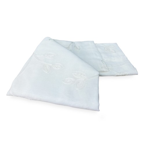 PAIR OF WHITE EMBROIDERED LEAF GLASS CURTAIN