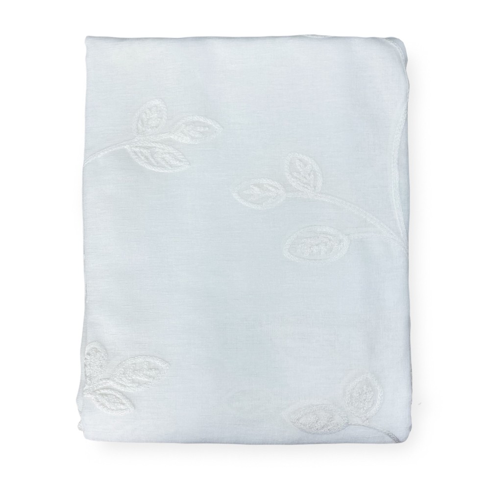 PAAR WEISS BESTICKTE BLATTGLASVORHÄNGE