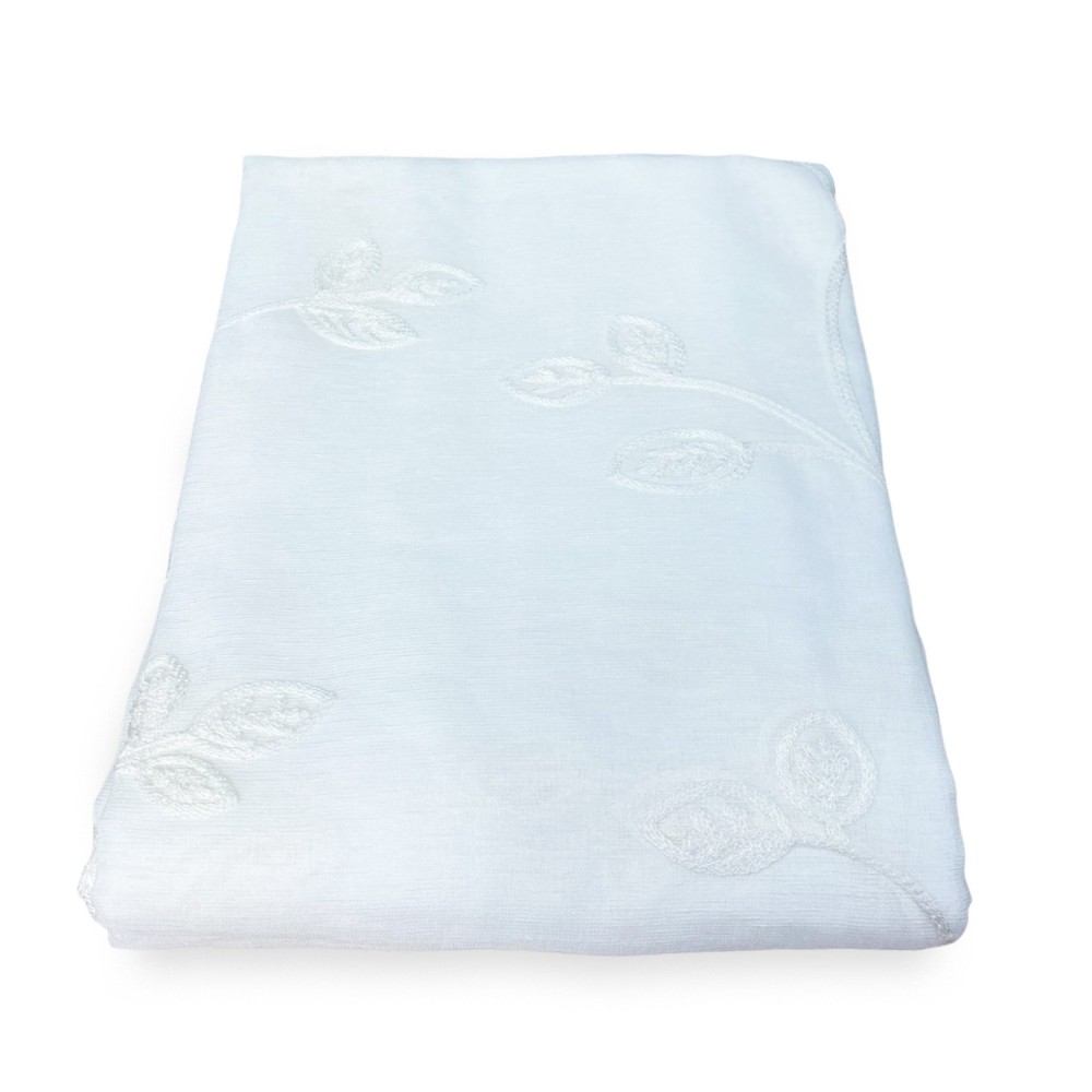 PAAR WEISS BESTICKTE BLATTGLASVORHÄNGE