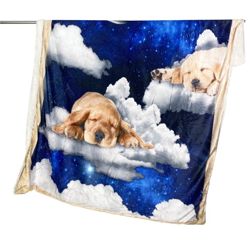 PLAID Blanket FLEECE SHERPA DIGITAL Photo Dogs PUPPIES Clouds