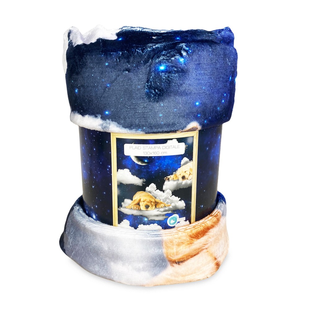 PLAID coperta IN PILE SHERPA DIGITALE fotografico CANI CUCCIOLI Nuvole