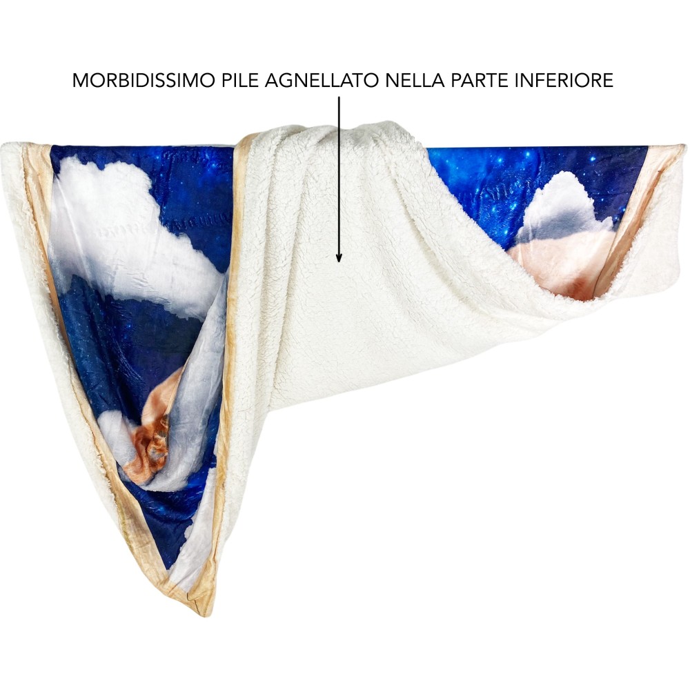 PLAID coperta IN PILE SHERPA DIGITALE fotografico CANI CUCCIOLI Nuvole