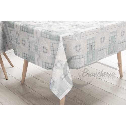 LIMA © TABLECLOTH in water-repellent plastic-coated waxed canvas in TYROLEAN PVC shabby grey heart made in Italy