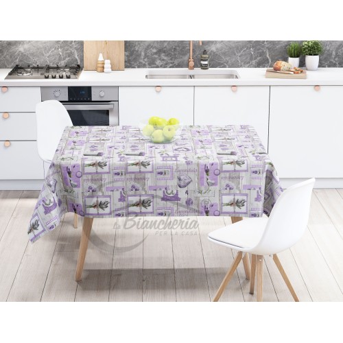 LIMA © TABLECLOTH in water-repellent plastic-coated waxed canvas in LAVENDER PVC made in Italy
